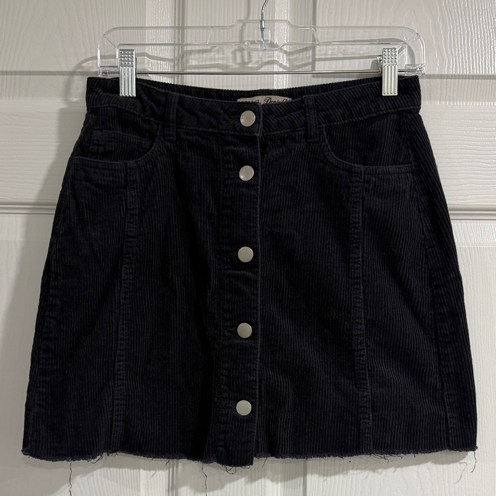 Denim Co. Black Corduroy Button-Front Skirt